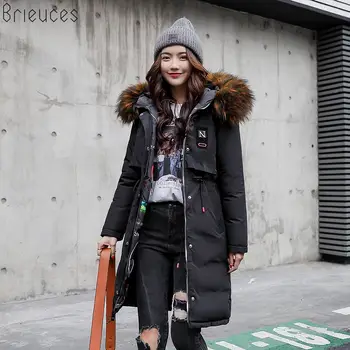 

Brieuces 2018 winter jacket women colorful large fur collar female large loose thick winter coat women on both sides wear parkas