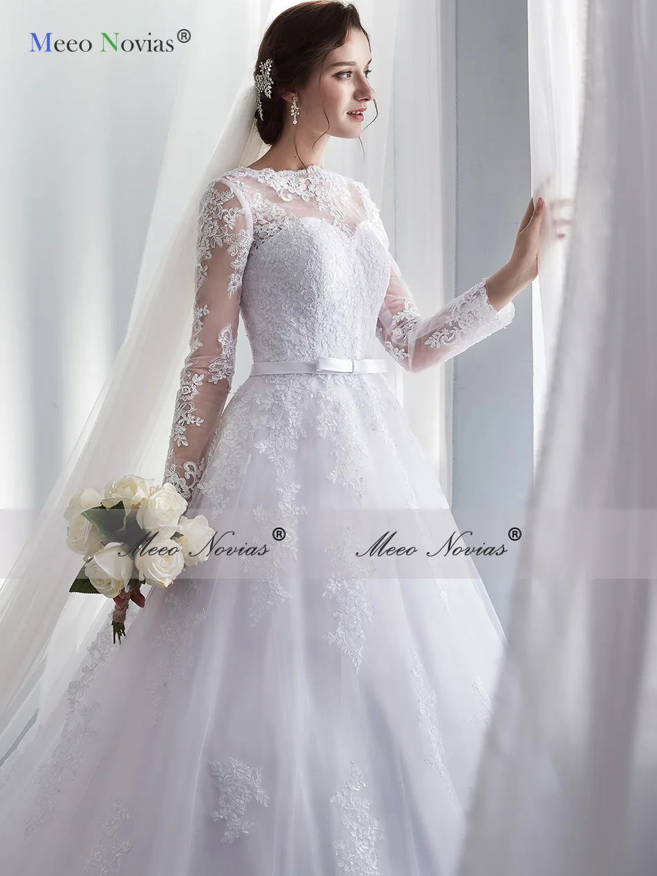 Свадебные платья принцессы Meeo Novias винтажные со шнуровкой и длинным рукавом для
