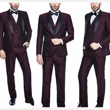 Мужской костюм из 3 предметов бордового цвета, шаль с отворотом на одной пуговице, свадебное платье, вечерние Костюм Под заказ
