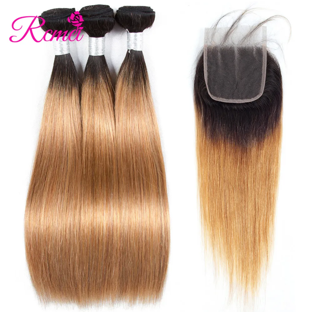 Ombre T1B 27 Straight Bundles With Closure