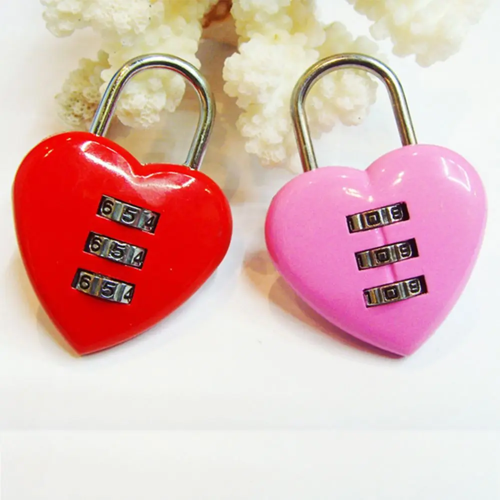 

Cute Pink Red Heart Pattern Shape 3 Digit Dial Metal Code Number Password Baggage Lock