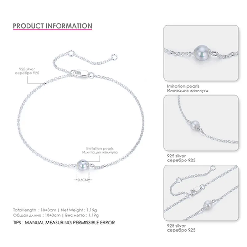 Браслеты из серебра 925 пробы для женщин, Пресноводный Жемчуг, регулируемый браслет с подвесками, хорошее ювелирное изделие, классический дизайн, браслеты, бижутерия - Цвет камня: Silver