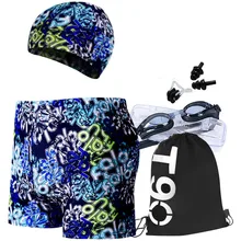 1 комплект/5 шт., мужские плавки для плавания, боксеры, Пляжная спортивная одежда, шорты для серфинга+ очки для плавания+ шапочка для плавания+ ушные затычки для плавания