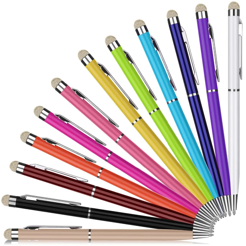 

500PCS 2 In 1 Mini Metal Capacitive Universal Touch Screen Microfiber Stylus Ballpoint Pen Gift For iPad iPhone Samsung Tablet