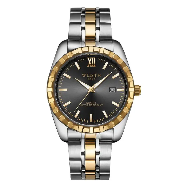 Высокое качество модные мужские наручные часы любителей золото нержавеющая сталь наручные календари Дата часы wlisth Роскошные брендовые для женщи - Цвет: Inter Gold Black Man