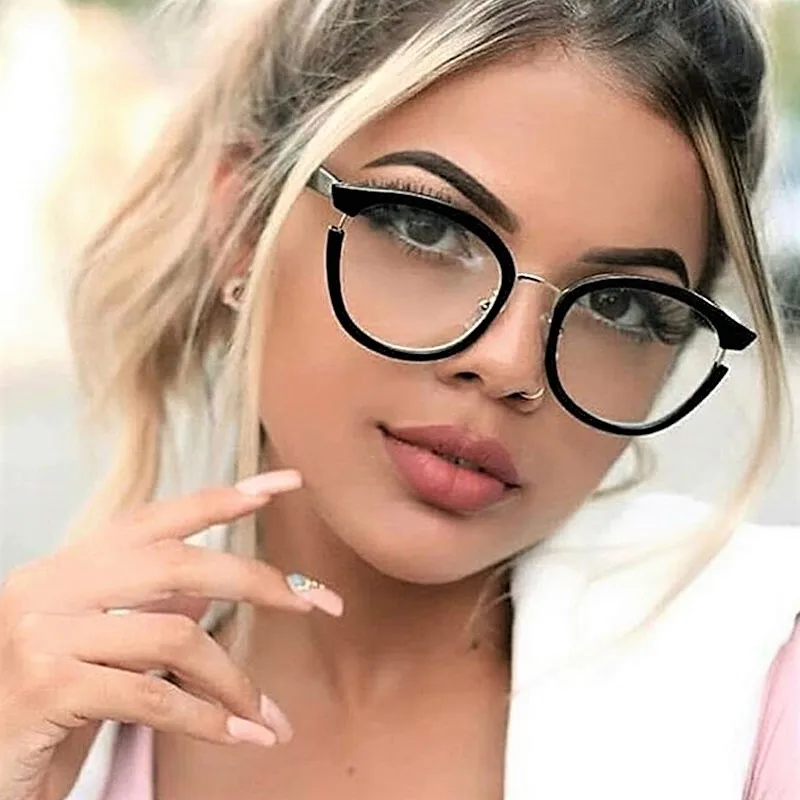 Women Cat Eye Glasses Frames Optical Eyeglasses Fashion Metal Frame Prescription Eyewear