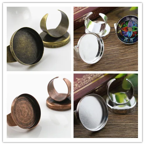 

25mm 4pcs 4 Colors Plated Brass Adjustable Ring Settings Blank/Base,Fit 25mm Glass Cabochons,Buttons;Ring Bezels