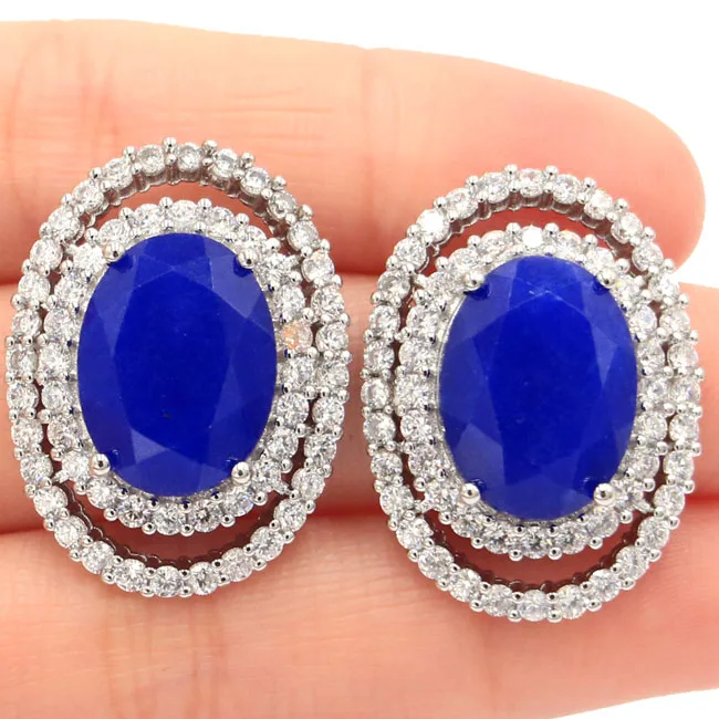

2019 New Designed Real Red Ruby Natural Cubic Zirconia Gift Silver Stud Earrings 28x21mm