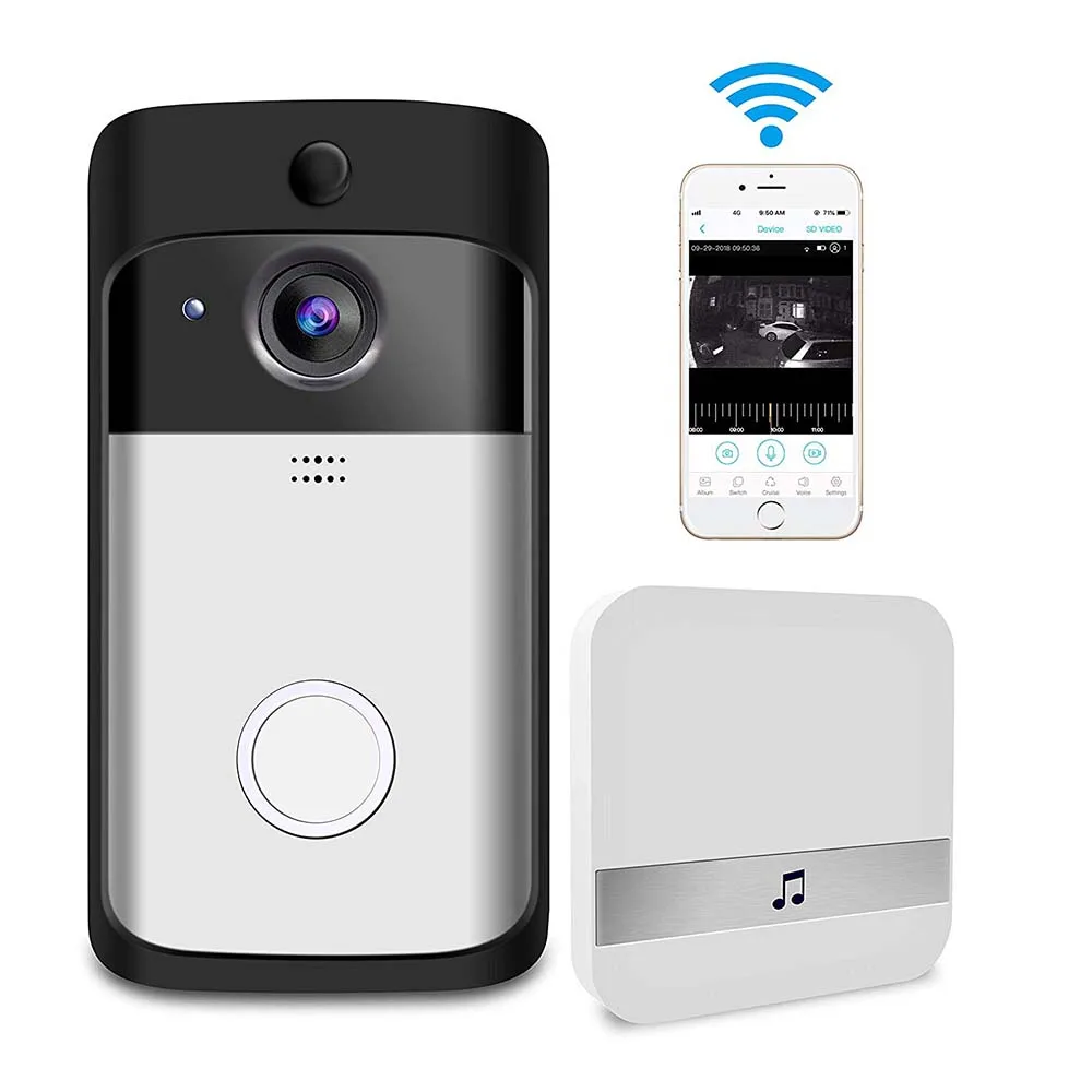 Умный WiFi дверной звонок безопасности с визуальной записью Низкое энергопотребление удаленный домашний мониторинг ночного видения Видео