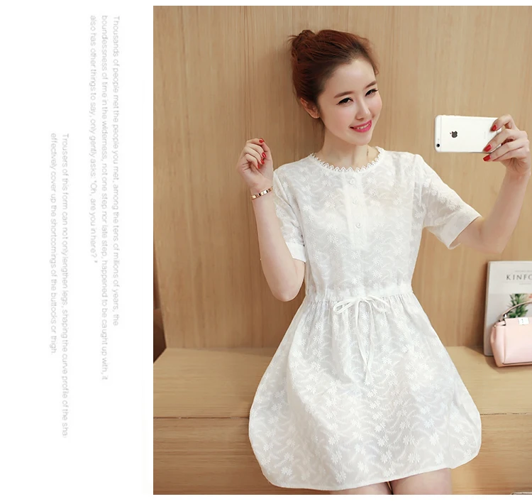 Корейский модный белый хлопок, жаккард Вышивка Материнство платье корейский вышивка большой размер платье юбка для беременных