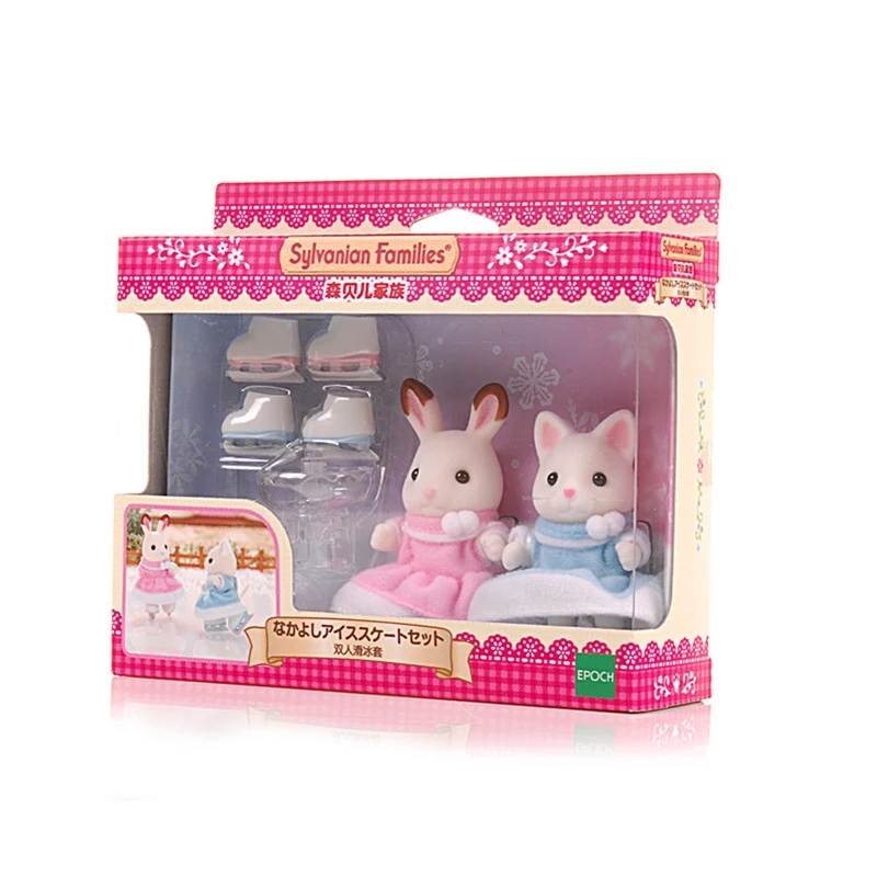 Sylvanian Families Dollhouse Friends Набор для катания на коньках кролик и кошка 2 игрушки Фигурки подарок для девочки Новинка 52588