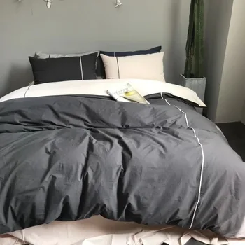 

Black and beige solid color reversible duvet cover sets with Piping 4pcs Percale 60S Cotton bedding set sateen linens king size