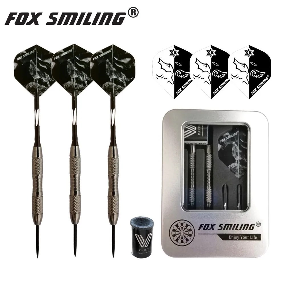 

Fox Smiling 3pcs 22/23g Steel Tip Darts With High Grade Iron Case Box Package (Gift: 3PCS Flights + 1PCS Sharpener Stone)