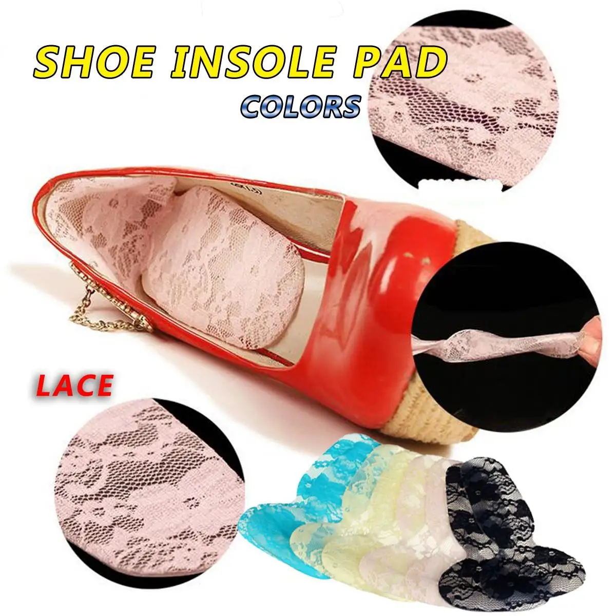 

NIS 2018 Protector Anti Slip Cushion Shoe Insert 4 Colors 1 Pair High Heel Insole Pads Soft Silicone Lace Gel Foot Care