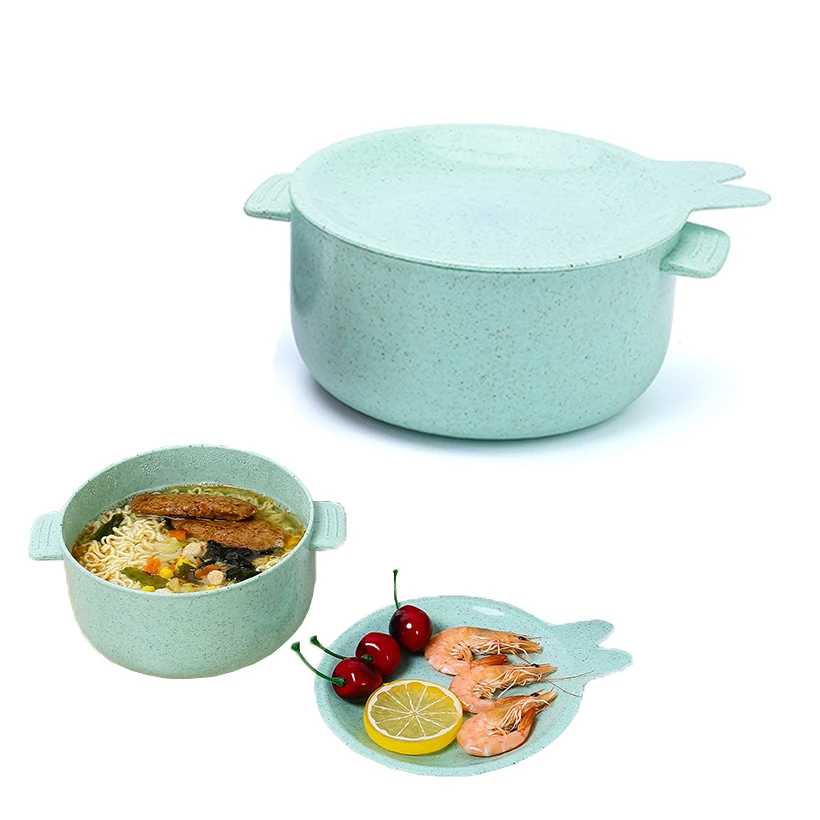 Cute Wheat Straw Bowl of Instant Noodle Bowl With Lid Kids Feeding Soup
