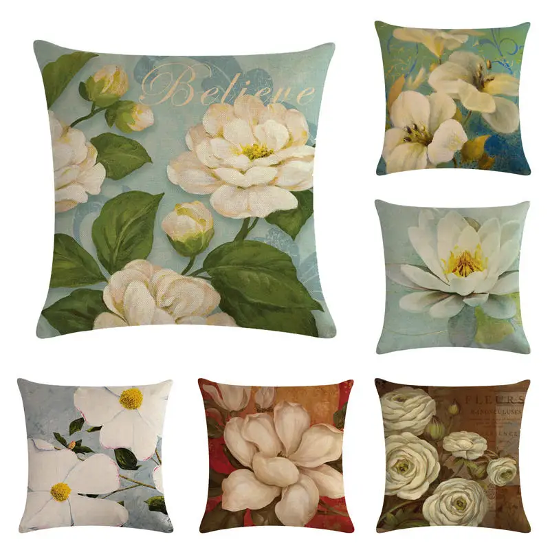 

45cm*45cm Gardenia jasminoides pattern design linen/cotton throw pillow covers couch cushion cover home decorative pillows