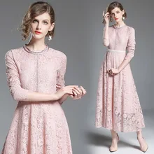 2018 Fall Lace O-Neck Collar Long Sleeve Fashion Cutout Slim Fit Dress vestidos cutout side fit