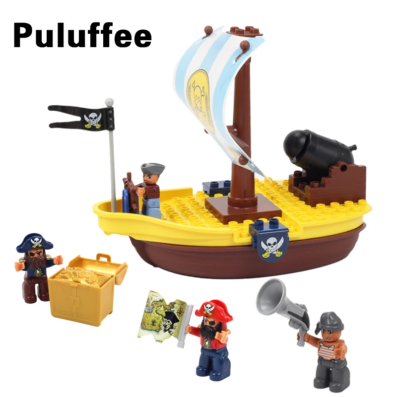 

Big Size Building Blocks Pirate Ship Bricks Compatible Duploe Cannon Treasure Treasure Map Accessories Educational Toys For Kid