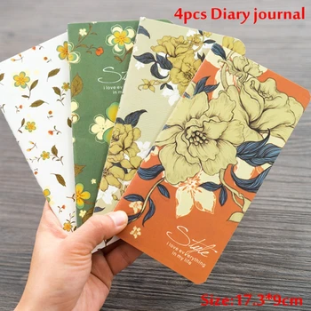 

4pcs/lot Vintage Flower Notebook Diary Journal Notepad Office Supplies Pocket Book Kraft Paper Notepad School Stationery Gift