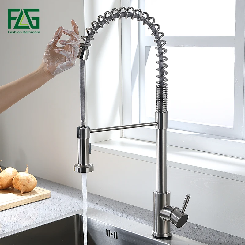 

FLG Touch Control Kitchen Faucets Brushed Nickel Spring Style Smart Touch Faucet Pull Down Two Ways Water Outlet Mixer Tap