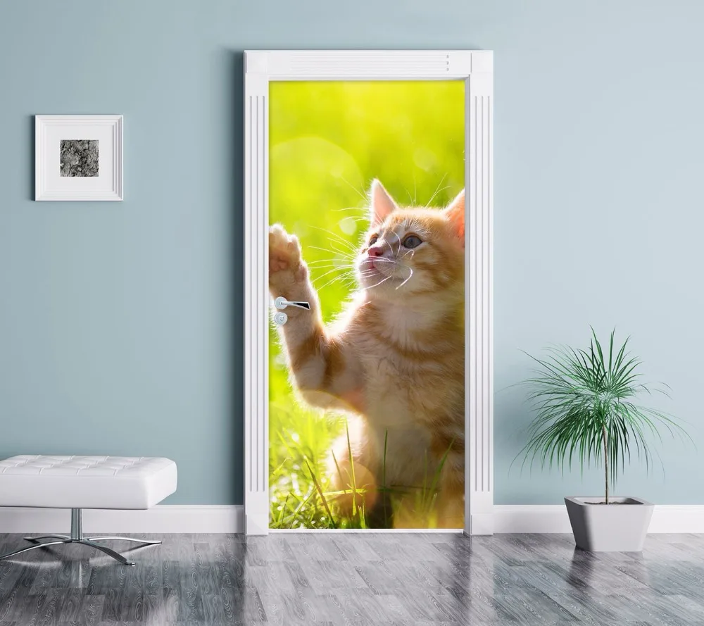 3D дверь милый стикер кошка наклейка на стену DIY дверная крышка кухня украшения дома аксессуары современные 3d наклейки на стену s