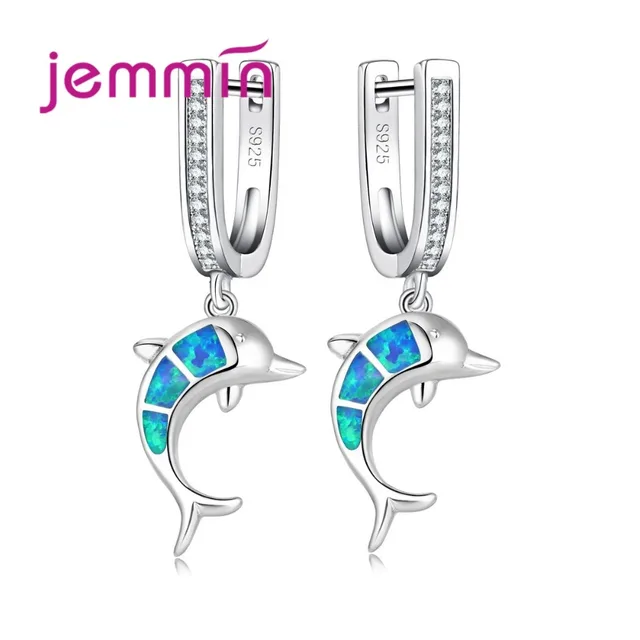 Jemmin Blue Fire Opal Dolphin Earrings For Party Jewelry 925 Jemmin Blue Fire Opal Dolphin Earrings For Party Jewelry 925 Sterling Silver Dangle Earring With