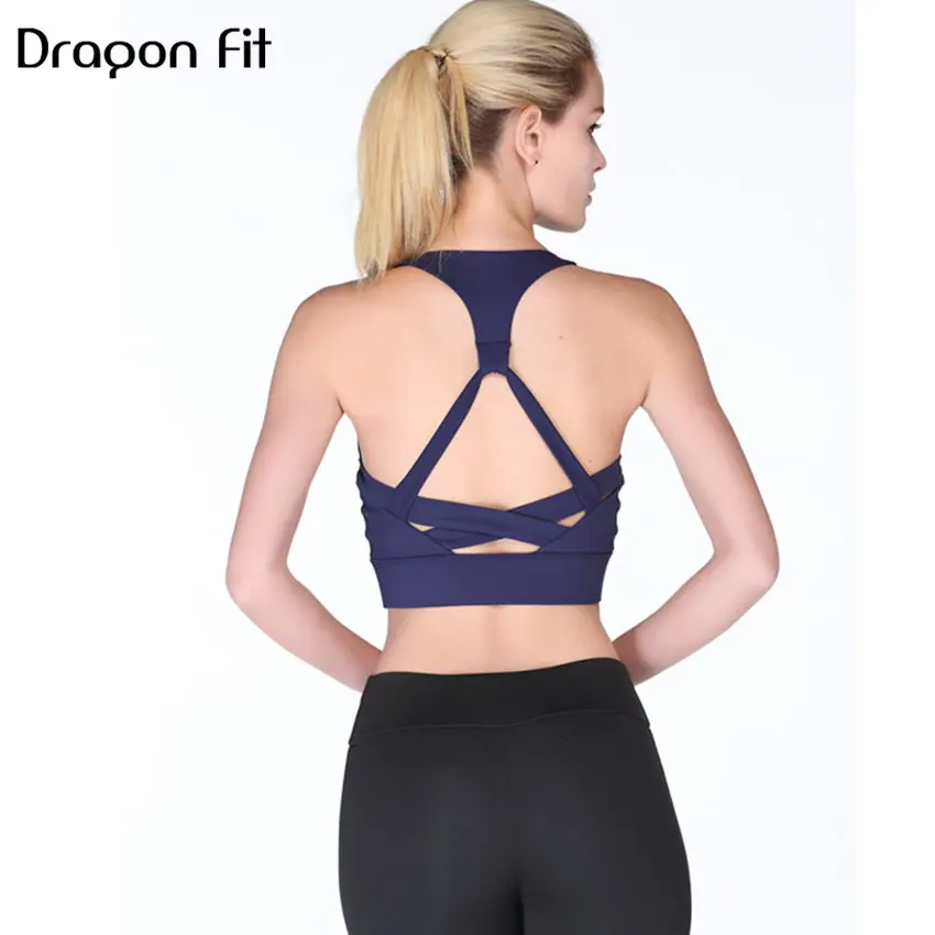 

Dragon Fit Bandage Sports Bra Women Hollow Out Quick Drying shockproof Fitness Bra Gym Yoga Sports Brassiere Top Elastic Female
