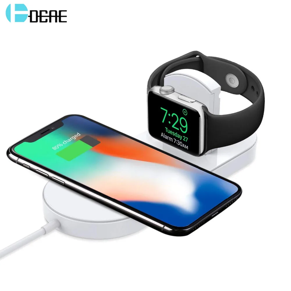 

DCAE Qi Wireless Charger 2 In 1 10W Fast Charging Pad For Apple Watch 4 3 2 iWatch iPhone XS Max XR X 8 Plus For Samsung S9 S8