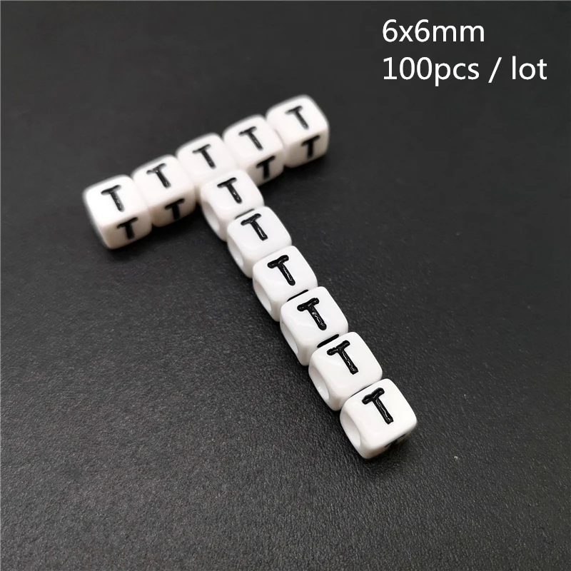 

100pcs 6mm Letter T Square Alphabet Beads Acrylic Beads For Jewelry Making DIY Bracelet Necklace Accessories #6x6mm T