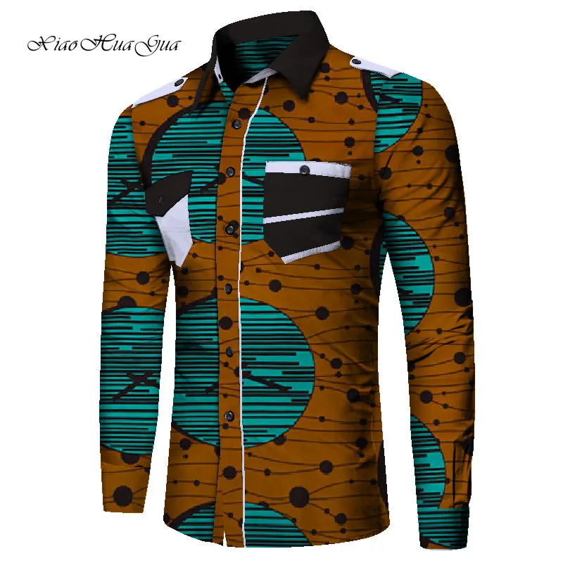 2019 Новые африканские мужские рубашки с принтом Мужская африканская одежда Лоскутная рубашка мужская рубашка с длинными рукавами в Африке
