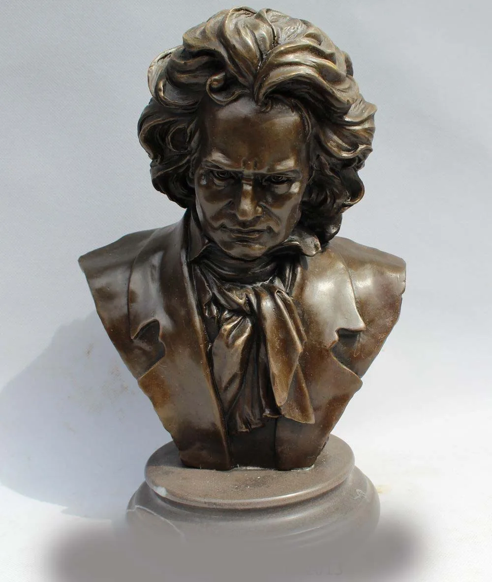 

11"Western Art sculpture Bronze Marble Famous Musician head portrait Statue DSD66