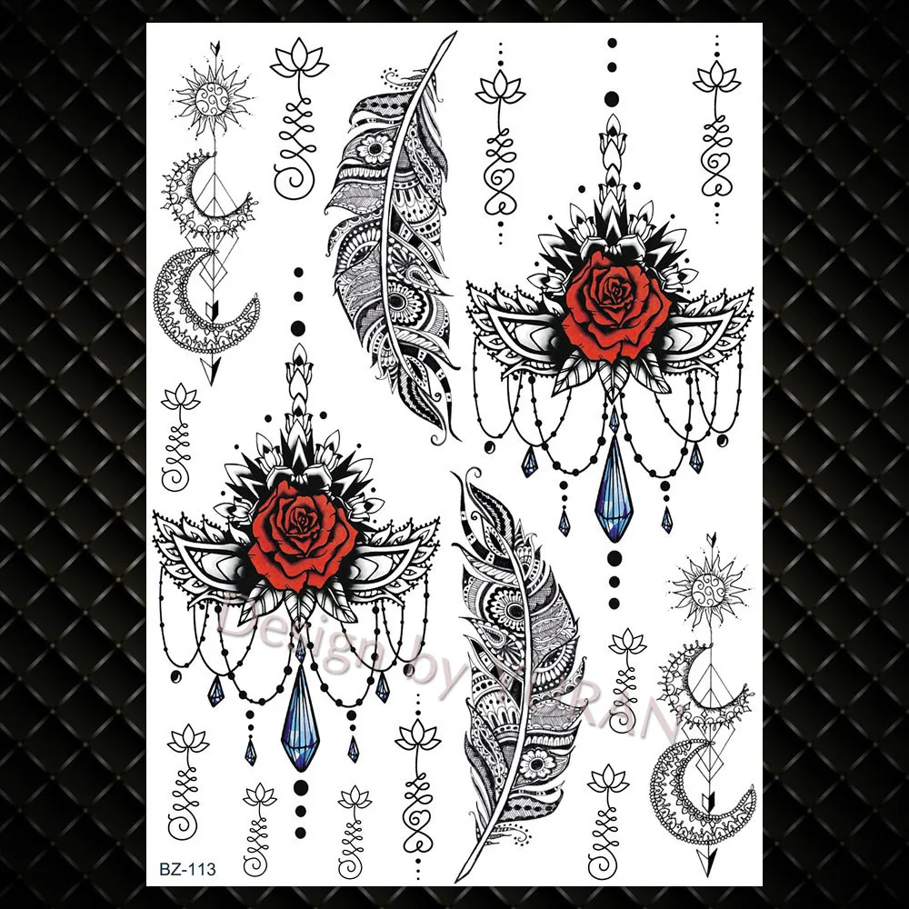 Черный серьги Henna Mandala цветок хны Племенной временная татуировка цепи КИТ Для женщин девочек татуировки золотого и серебряного кружева Водонепроницаемый поддельная татуировка на руку Saturna - Цвет: GBZ113