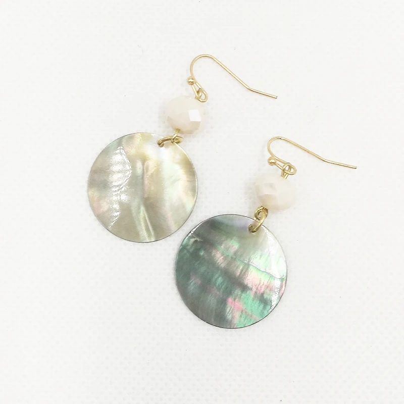 

Fashion Style Designer Inspired Black Shell Natural Stone Jewelry Round Dangle Drop Statement Earrings With Glass For Women