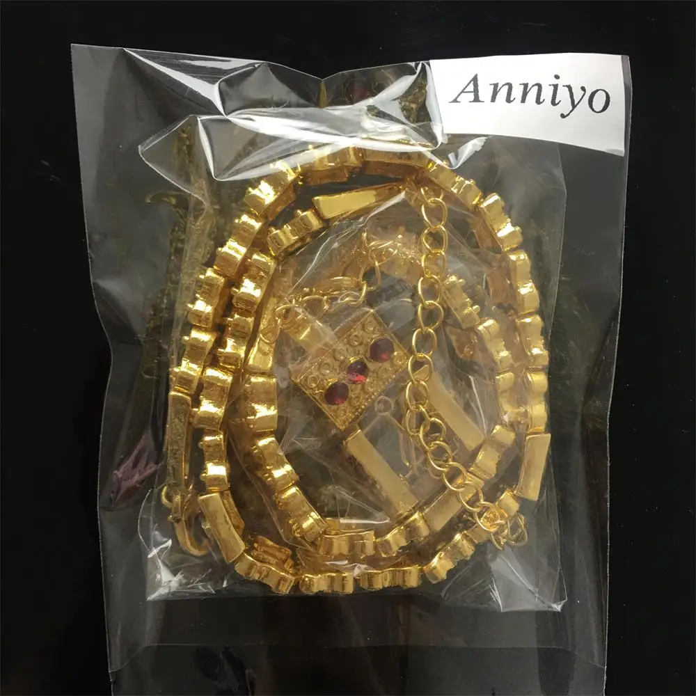 Koop Anniyo Goud Kleur Ethiopische Sieraden sets Chokers Ketting Oorbellen Ring Armband Eritrea Habesha Afrika Bruiloft set #011306