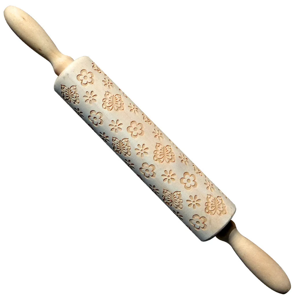 

Wooden Easter Butterfly And Flower Shape Rolling Pin Embossed Engraved Roller Cake Baking Cookies Fondant Cook Decorating Tools