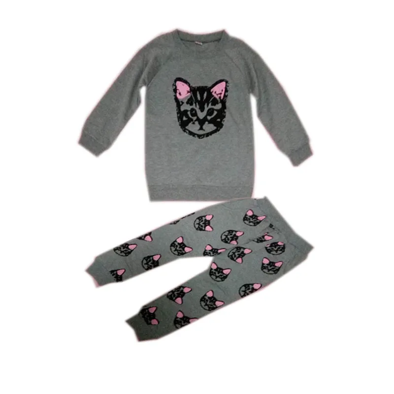 Kids Sets Autumn Girls Clothing Cat Print Long Sleeve Cotton Suit