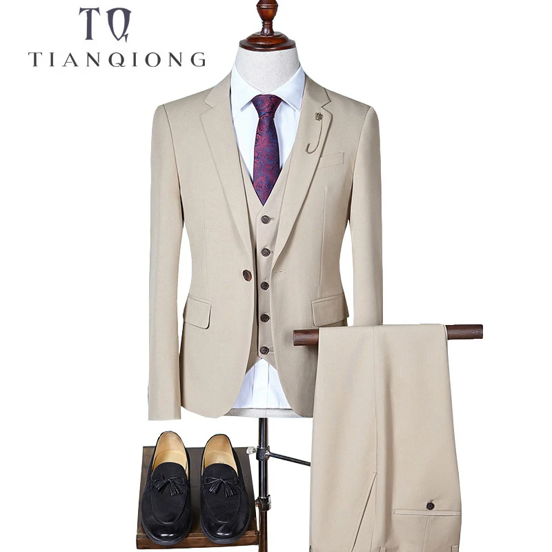 

TIAN QIONG Slim Fit Men Suits For Wedding One Button Black,Blue,Gray,Khaki Mens Formal Suits Spring Autumn 3 Piece Suit QT288