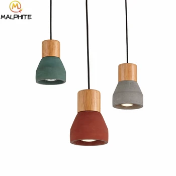 

Nordic Wooden LED pendant lights bedroom living room Restaurant Red Cement pendant lamps Bar Cafe Decorative lighting fixtures