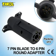 Tirol 7 Pin Blade TO 6PIN Round Trailer Adapter Trailer Light Plug Connector to 4 Pin Flat RV Towing T21850d