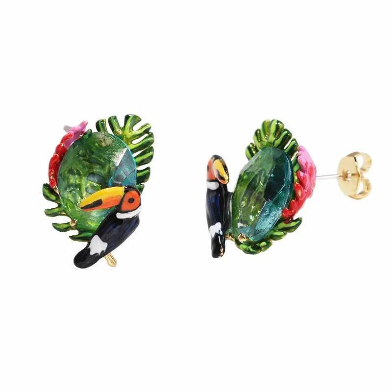 Amybaby ручной работы эмалированная глазурь Droll птица зеленый камень Женские Висячие серьги ювелирные изделия для вечерние - Окраска металла: stud earring