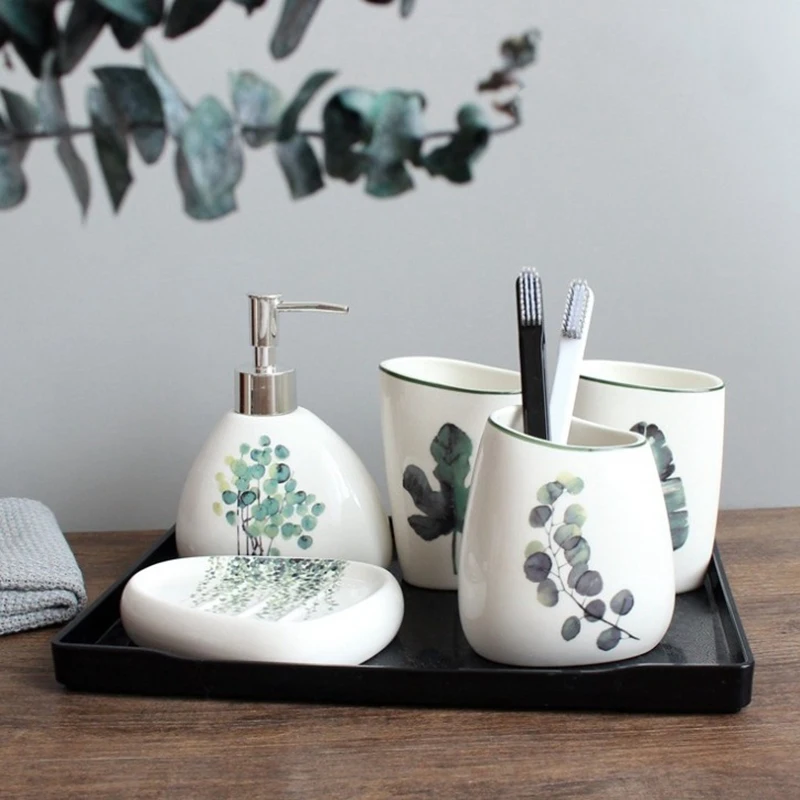 Preise Nordic Grüne Pflanze Keramik Bad Produkte Einfache Fünf Stück Hochzeit Bad Set Bad Keramik Set