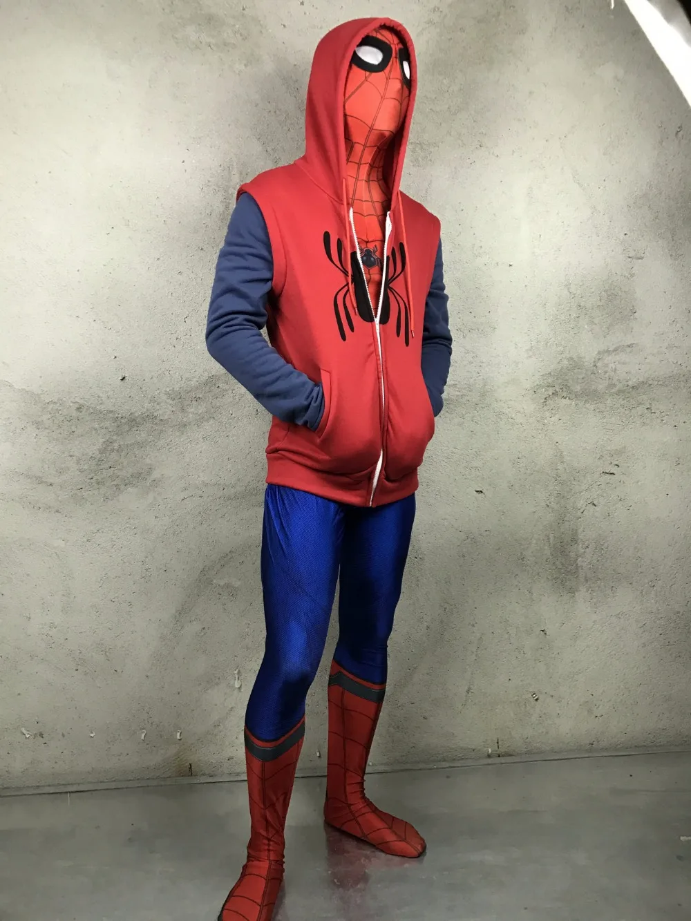 Человек-паук: Hoody cosplay costume хлопковый свитер мужской с капюшоном Питер парк Человек-паук пальто на молнии