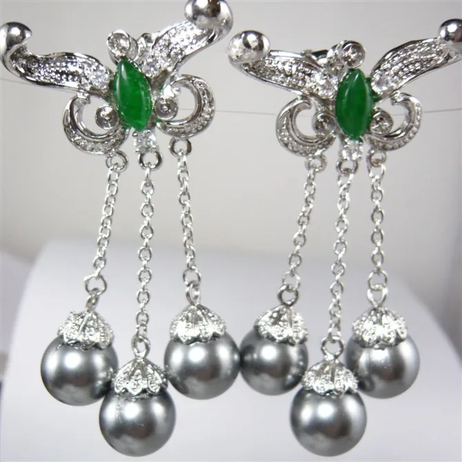 

Free shipping@@ Gift - natural sallei nanyang pearl grey 8mm silver shell bead drop earring fly wing to wing