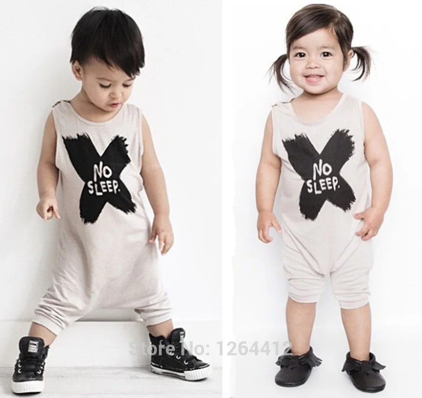 

2017 Hot selling baby boy girl romper sleeveless letters NO SLEEP jumpsuit s newborn baby clothes roupas de