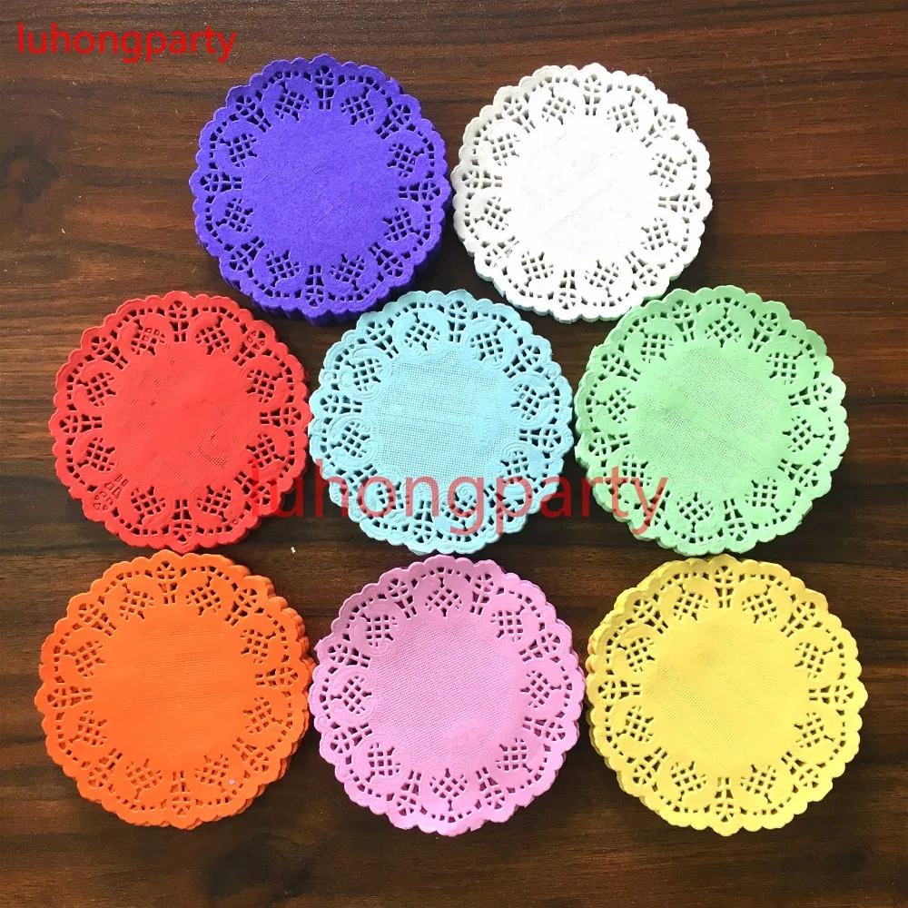 100pcs, 4.5 Inch Total 8 Colored Vintage Lace Round Paper Doilies Paper Scrapbooking Craft