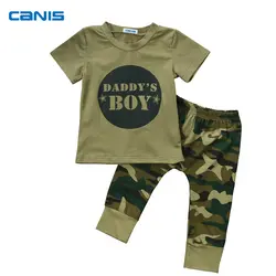 Лидер продаж, модная футболка для малышей Топы, штаны с короткими рукавами милый комплект одежды, камуфляжный повседневный комплект одежды