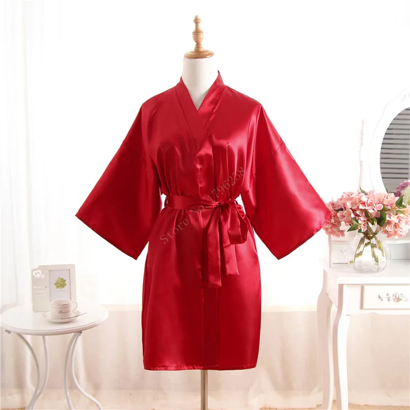 Женский шелковый халат для невесты, сексуальное короткое атласное свадебное кимоно, одежда для сна, ночная рубашка, женский халат, пижама J-Pink - Цвет: R006
