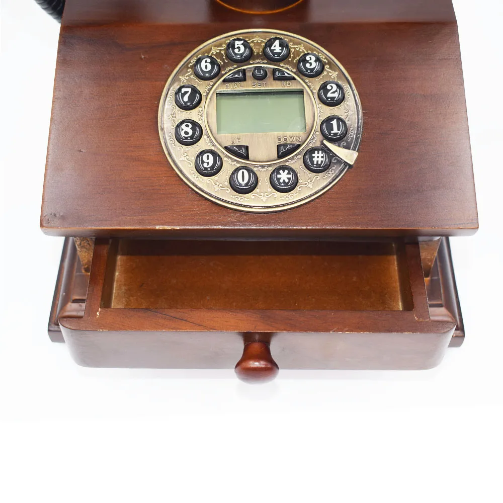 Винтажный деревянный настоящий телефон, антикварный стационарный телефон с идентификатором звонка, домашний телефон с цветком, ящик