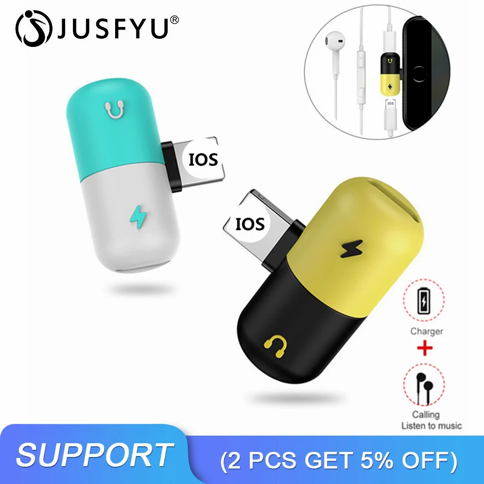

2 in 1 Dual Ports Charge And Headphone Adapter for iphone X 7 8 Plus Lighting 8pin Jack USB Cable Charging & Earphone Play Music