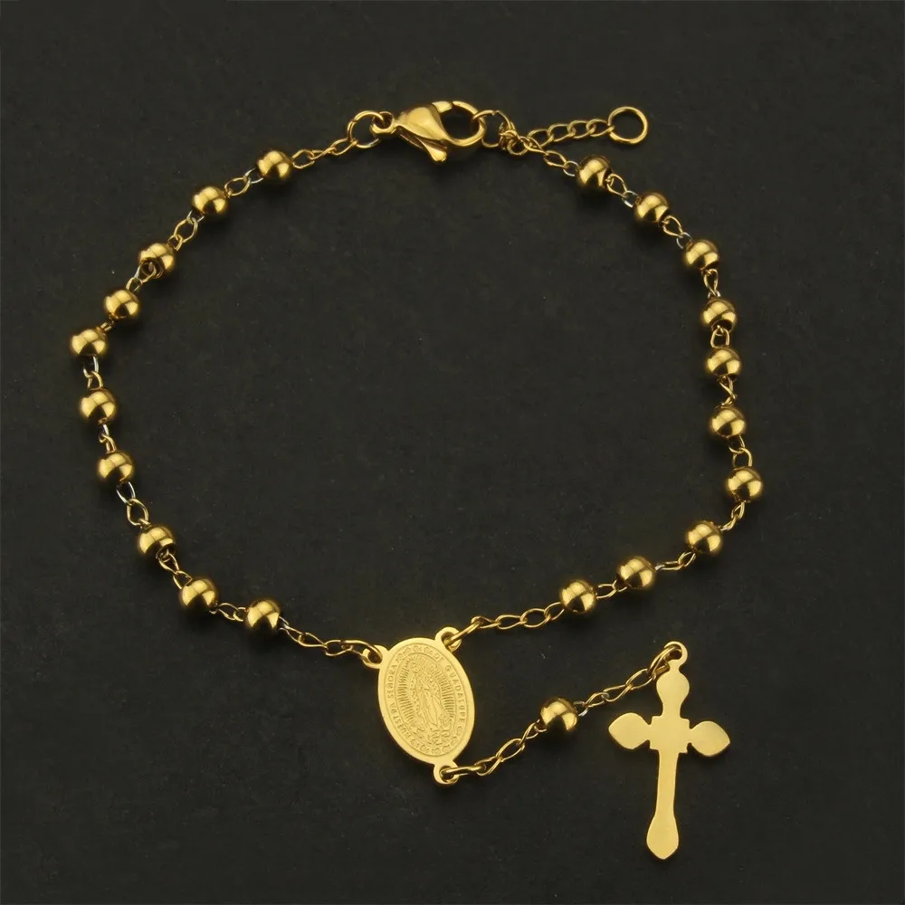 

316L Stainless Steel Cross Charm Two Color Beaded Lobster Clasp Bracelets MOLINUO